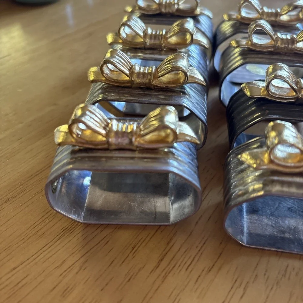 Vintage Lot of (8) Metal Napkin Rings w/ Brass Bows